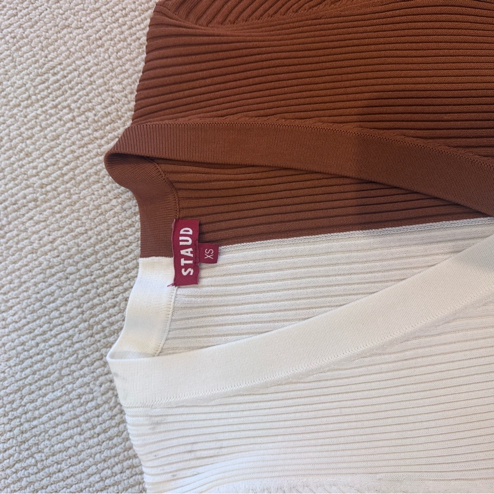 STAUD Brown Ribbed Long Sleeve V-Neck Bodycon Dress - Picture 4 of 4